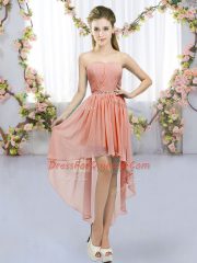 Glorious Sleeveless Lace Up High Low Beading Dama Dress for Quinceanera