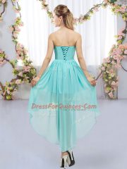 Glorious Sleeveless Lace Up High Low Beading Dama Dress for Quinceanera