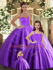 Fantastic Eggplant Purple Ball Gowns Tulle Sweetheart Sleeveless Beading Floor Length Lace Up Quinceanera Gowns