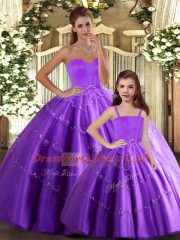 Fantastic Eggplant Purple Ball Gowns Tulle Sweetheart Sleeveless Beading Floor Length Lace Up Quinceanera Gowns
