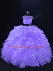 Amazing Lavender Zipper Scoop Beading and Ruffles 15 Quinceanera Dress Organza Sleeveless