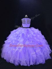 Amazing Lavender Zipper Scoop Beading and Ruffles 15 Quinceanera Dress Organza Sleeveless