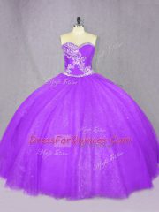 Captivating Lavender Tulle Lace Up 15 Quinceanera Dress Sleeveless Floor Length Beading