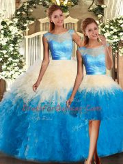 Fantastic Three Pieces Sweet 16 Dresses Multi-color Scoop Organza Sleeveless Floor Length Backless