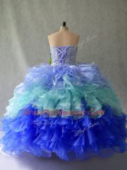 Exceptional Sweetheart Sleeveless Lace Up Quinceanera Dress Multi-color Organza