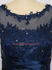 Column/Sheath Navy Blue Scoop Tulle Sleeveless Floor Length Zipper