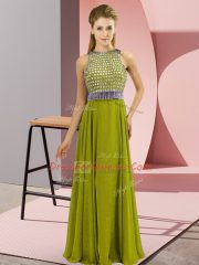 Olive Green Organza Side Zipper Prom Party Dress Sleeveless Asymmetrical Beading