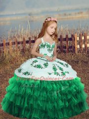 Perfect Floor Length Ball Gowns Sleeveless Turquoise Little Girl Pageant Dress Lace Up