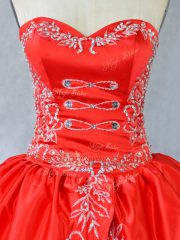Sweetheart Sleeveless 15th Birthday Dress Floor Length Embroidery and Ruffles Red Organza