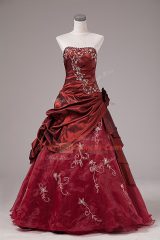 Fabulous Burgundy Strapless Neckline Beading and Embroidery Sweet 16 Dresses Sleeveless Lace Up
