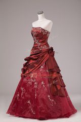 Fabulous Burgundy Strapless Neckline Beading and Embroidery Sweet 16 Dresses Sleeveless Lace Up