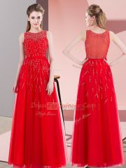Gorgeous Red Side Zipper Scoop Beading Tulle Sleeveless