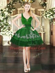 Stunning Dark Green Sleeveless Beading and Appliques Mini Length Dress for Prom