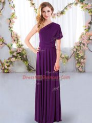 Admirable One Shoulder Sleeveless Chiffon Quinceanera Dama Dress Ruching Criss Cross