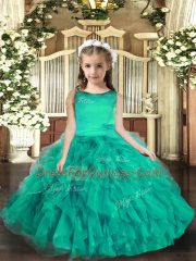 Trendy Turquoise Scoop Lace Up Ruffles Little Girls Pageant Dress Wholesale Sleeveless