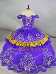 Purple Sleeveless Embroidery Floor Length Ball Gown Prom Dress