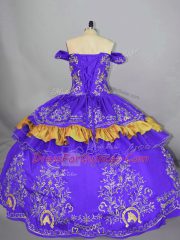 Purple Sleeveless Embroidery Floor Length Ball Gown Prom Dress