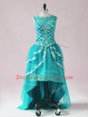 Hot Sale Scoop Sleeveless Tulle Prom Gown Beading and Appliques Zipper