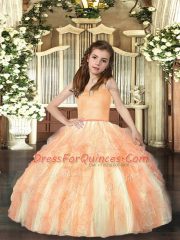 Orange Ball Gowns Ruffles Winning Pageant Gowns Lace Up Tulle Sleeveless Floor Length