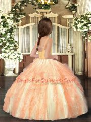Orange Ball Gowns Ruffles Winning Pageant Gowns Lace Up Tulle Sleeveless Floor Length