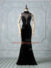 Custom Made Sleeveless Beading Zipper Prom Dresses with Black Brush Train