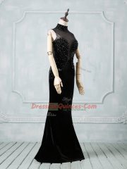 Custom Made Sleeveless Beading Zipper Prom Dresses with Black Brush Train