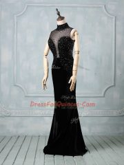 Custom Made Sleeveless Beading Zipper Prom Dresses with Black Brush Train
