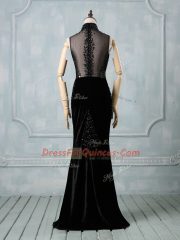 Custom Made Sleeveless Beading Zipper Prom Dresses with Black Brush Train