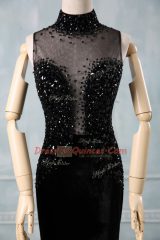 Custom Made Sleeveless Beading Zipper Prom Dresses with Black Brush Train
