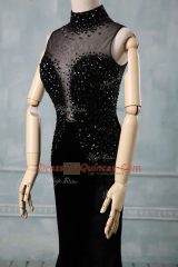 Custom Made Sleeveless Beading Zipper Prom Dresses with Black Brush Train