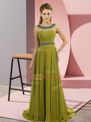 Charming Sleeveless Beading Zipper Homecoming Dress with Olive Green Brush Train