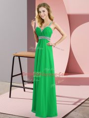 Designer Green Straps Neckline Beading Dress for Prom Sleeveless Criss Cross