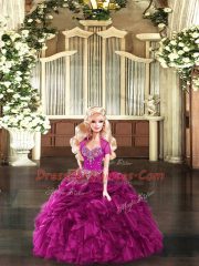 Dramatic Organza Sweetheart Sleeveless Lace Up Beading and Ruffles and Pick Ups Quinceanera Gowns in Fuchsia