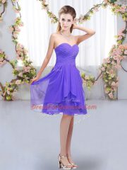 Unique Lavender Chiffon Lace Up Dama Dress Sleeveless Knee Length Ruffles and Ruching