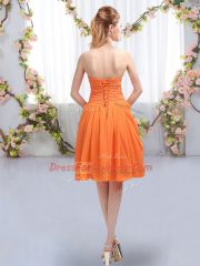 Unique Lavender Chiffon Lace Up Dama Dress Sleeveless Knee Length Ruffles and Ruching