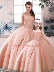 Dramatic Sleeveless Brush Train Lace Up Beading Ball Gown Prom Dress