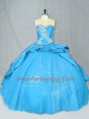 Dynamic Baby Blue Sweetheart Lace Up Embroidery 15 Quinceanera Dress Court Train Sleeveless