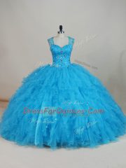 Baby Blue Sleeveless Beading and Ruffles Floor Length Quinceanera Dresses