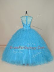 Baby Blue Sleeveless Beading and Ruffles Floor Length Quinceanera Dresses