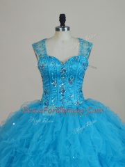 Baby Blue Sleeveless Beading and Ruffles Floor Length Quinceanera Dresses