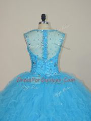 Baby Blue Sleeveless Beading and Ruffles Floor Length Quinceanera Dresses