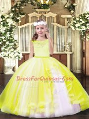 Eye-catching Floor Length Zipper High School Pageant Dress Yellow for Party and Sweet 16 and Wedding Party with Lace