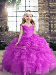 Floor Length Fuchsia Kids Formal Wear Straps Sleeveless Lace Up