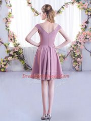 Attractive Lavender Cap Sleeves Mini Length Ruching Zipper Quinceanera Dama Dress
