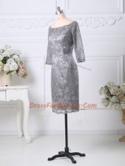 Luxurious Grey Lace Zipper Prom Party Dress Half Sleeves Knee Length Lace