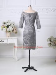 Luxurious Grey Lace Zipper Prom Party Dress Half Sleeves Knee Length Lace