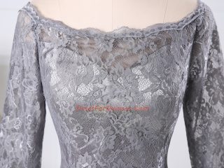 Luxurious Grey Lace Zipper Prom Party Dress Half Sleeves Knee Length Lace