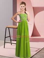 Comfortable Sleeveless Floor Length Beading Lace Up Evening Dress with