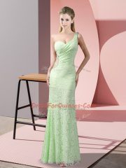 Sleeveless Floor Length Beading and Lace Criss Cross Prom Gown with