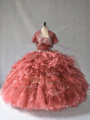 Red Sleeveless Beading and Ruffles Floor Length Sweet 16 Quinceanera Dress